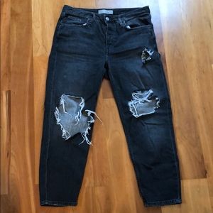 Top-Shop Grey/Black Ripped Boyfriend Jeans